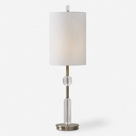 Uttermost Margo Antiqued Brass and Crystal Buffet Lamp With White Linen Shade - Image 2