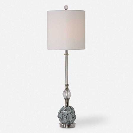 Uttermost Elody Blue Gray Glazed Ceramic Buffet Lamp With White Linen Shade - Image 2