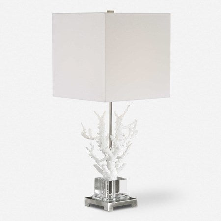 Uttermost Corallo White Coral and Crystal Table Lamp With Light Beige Linen Shade - Image 1