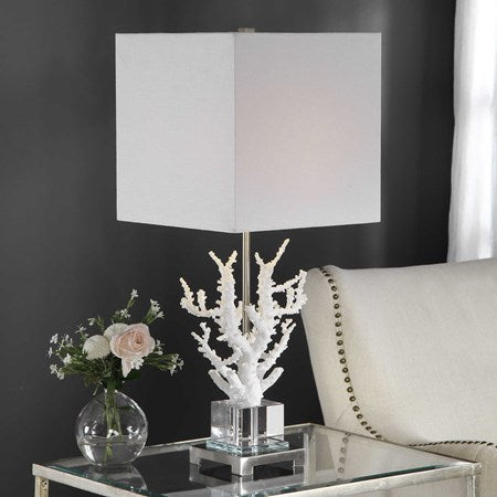 Uttermost Corallo White Coral and Crystal Table Lamp With Light Beige Linen Shade - Image 2
