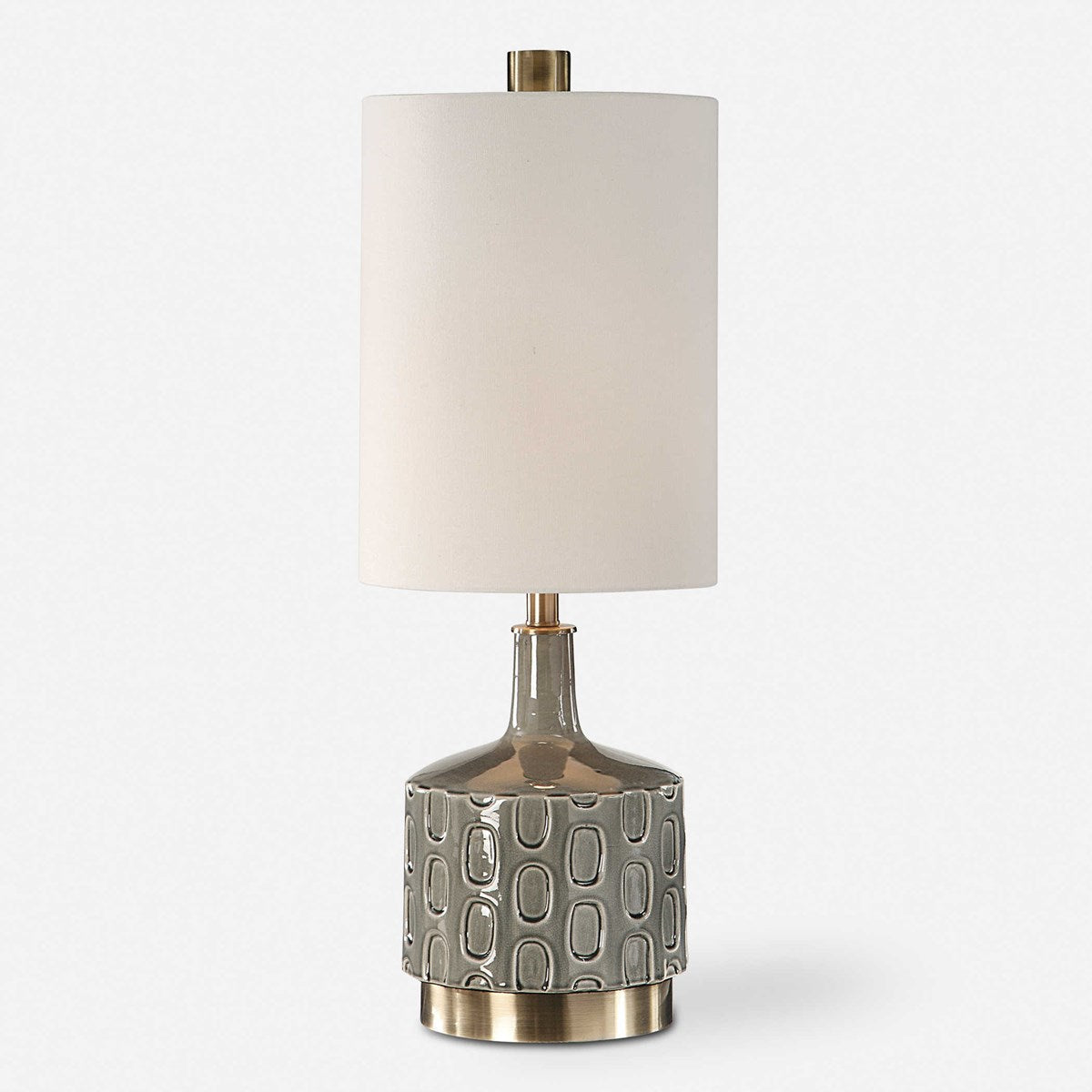 Uttermost Darrin Crackled Gray Glazed Embossed Ceramic Table Lamp With White Linen Shade - Image 3