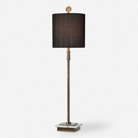 Uttermost Volante Antique Brass Iron Table Lamp With Black Linen Shade - Image 2