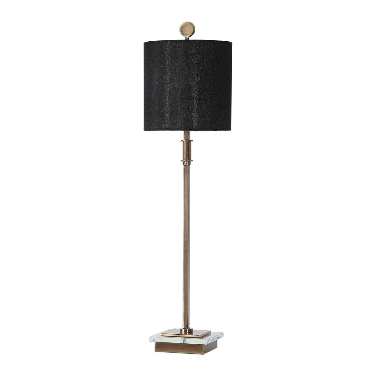 Uttermost Volante Antique Brass Iron Table Lamp With Black Linen Shade - Image 3