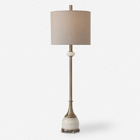 Uttermost Natania Antiqued Brass and White Marble Buffet Lamp With Linen Shade - Image 2