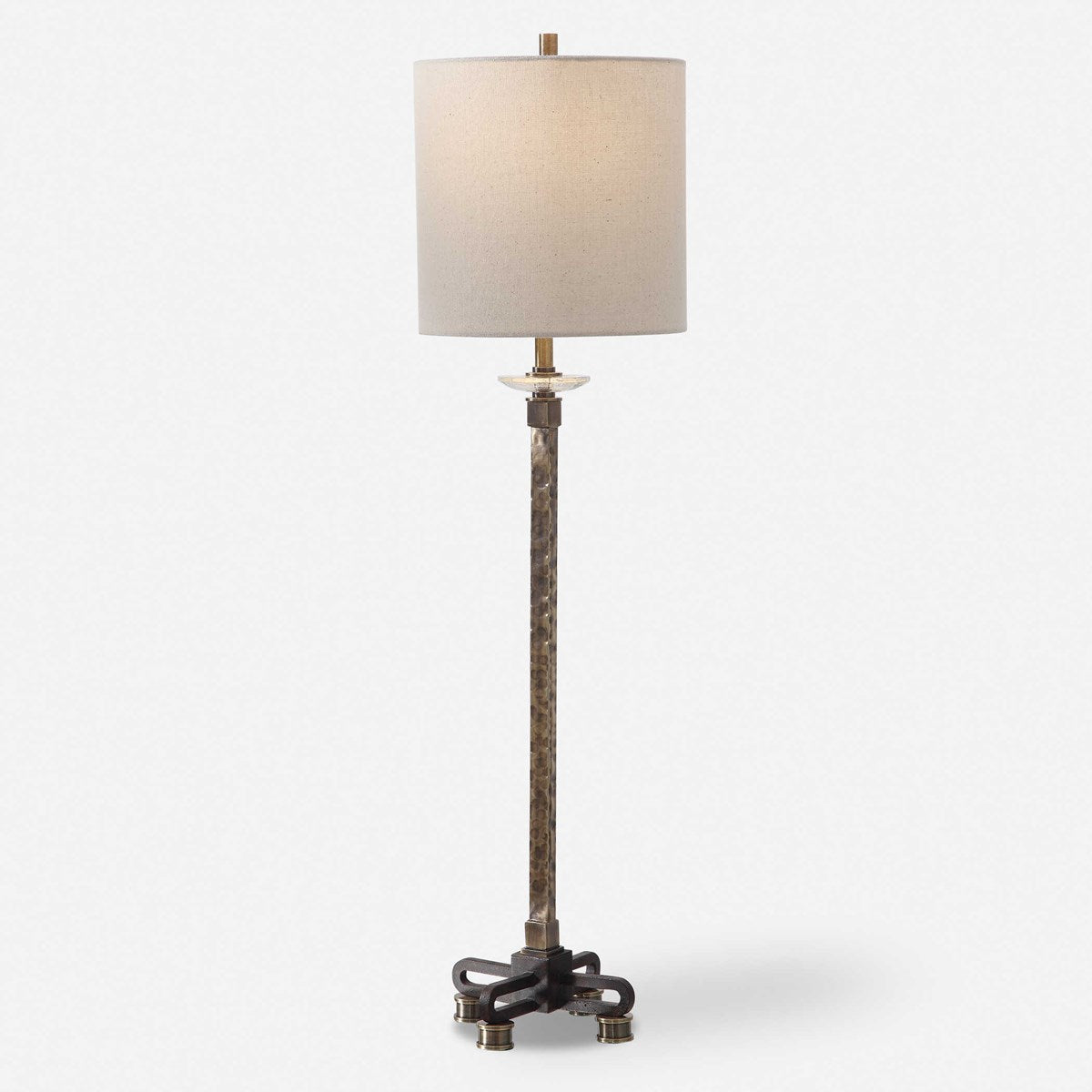 Uttermost Parnell Antiqued Brass Buffet Lamp With Beige Linen Shade - Image 3