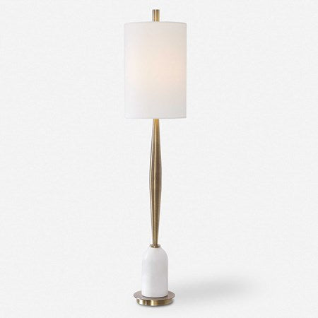 Uttermost Minette Antiqued Brass and White Marble Buffet Lamp With Linen Shade - Image 3