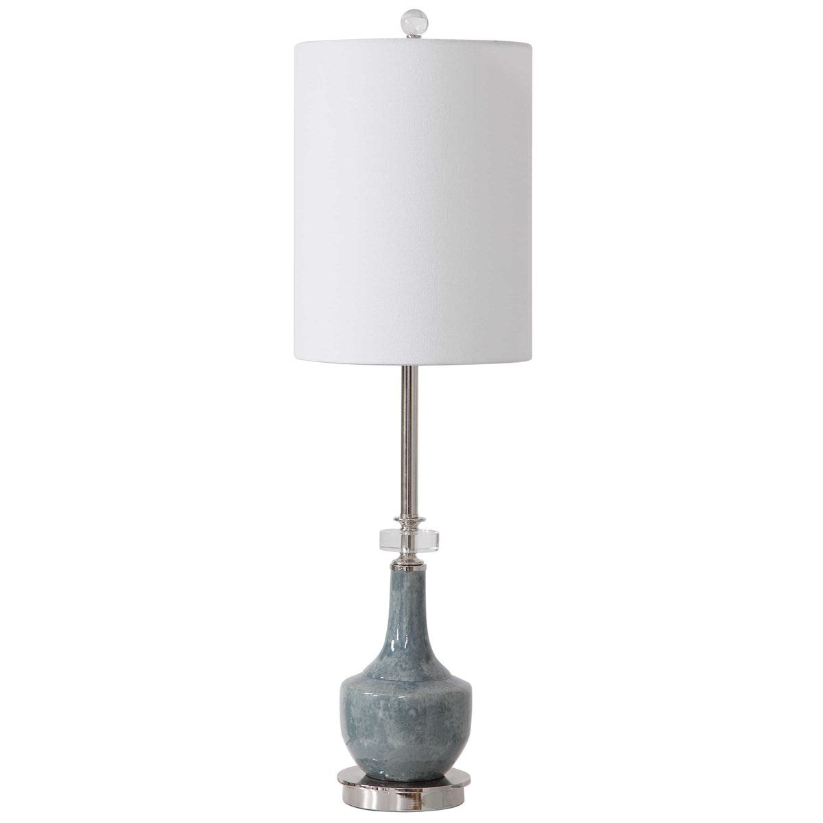 Uttermost Piers Blue Glazed Ceramic Buffet Lamp With White Linen Shade - Image 2