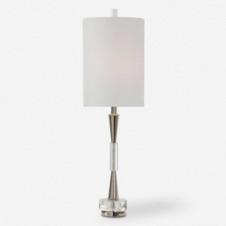 Uttermost Azaria Polished Nickel and Crystal Buffet Lamp With White Linen Shade - Image 2