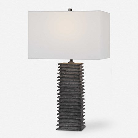 Uttermost Sanderson Metallic Charcoal Textured Ceramic Table Lamp With White Linen Shade - Image 2
