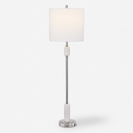 Uttermost Sussex Polished Nickel and White Marble Buffet Lamp With Linen Shade - Image 2