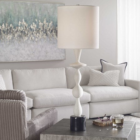 Uttermost Inverse Ivory and Black Stone Table Lamp With White Shade - Image 1