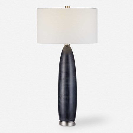 Uttermost Cullen Blue Gray Glazed Ceramic Table Lamp With White Linen Shaden - Image 2