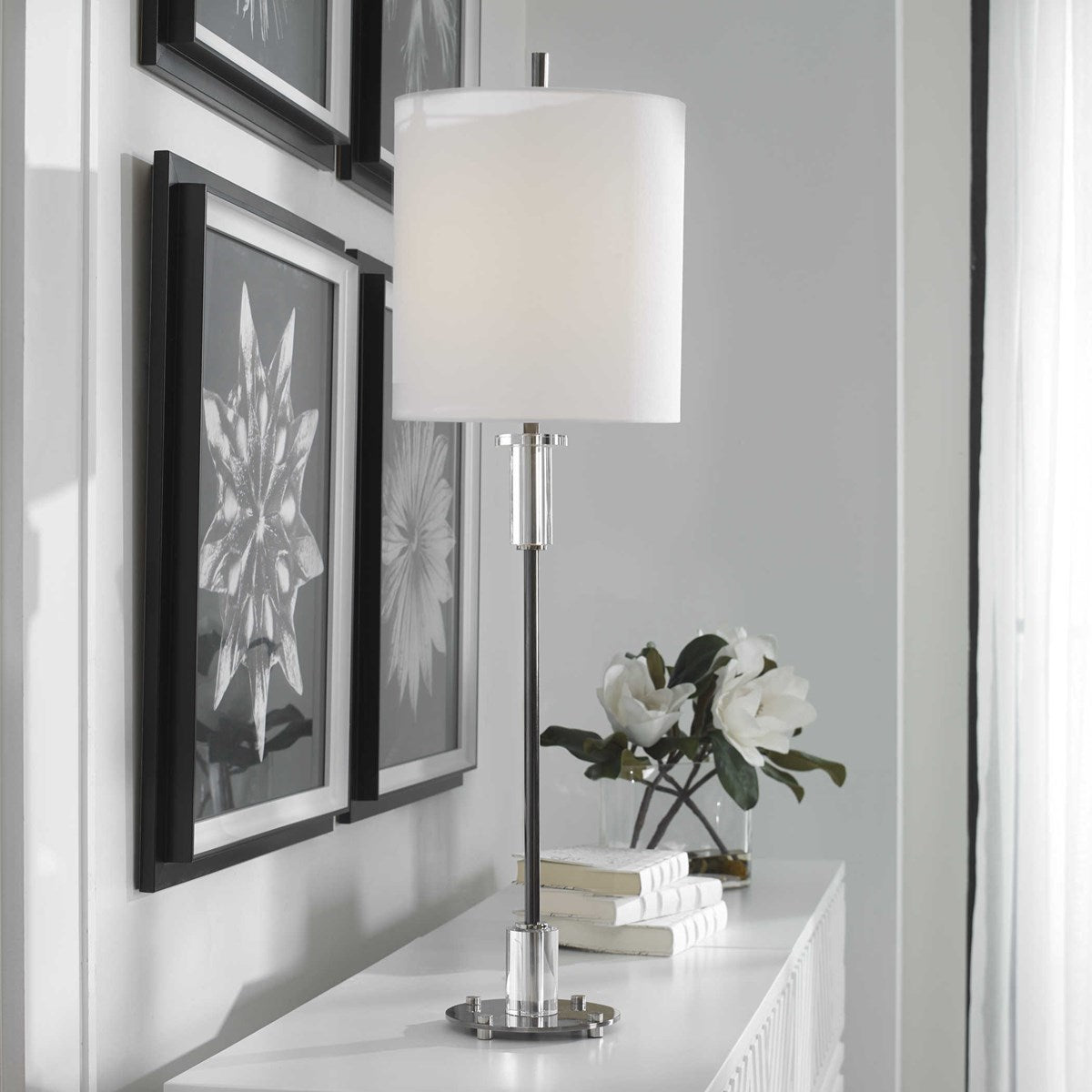 Uttermost Aurelia Polished Nickel Buffet Lamp With White Linen Shade - Image 2