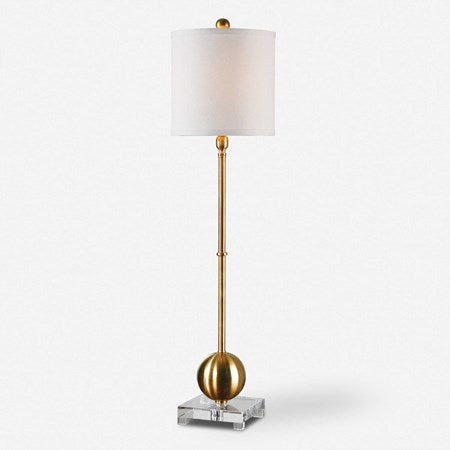 Uttermost Laton Brushed Brass Buffet Lamp With Linen Shade - Image 2