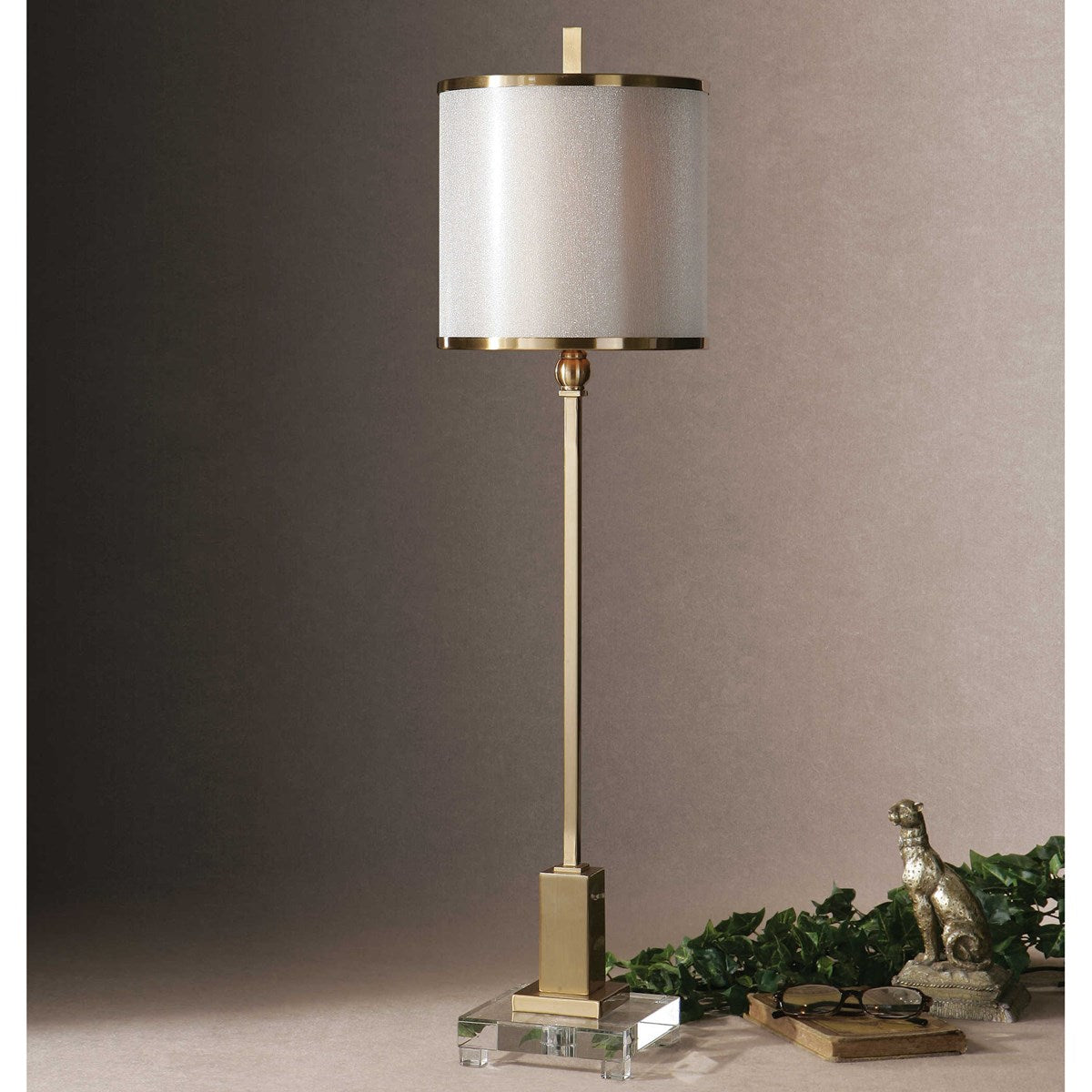 Uttermost Villena Brushed Brass Buffet Lamp With Golden Champagne Shade - Image 3