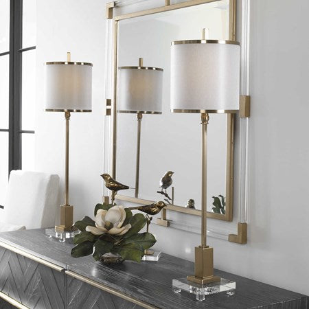 Uttermost Villena Brushed Brass Buffet Lamp With Golden Champagne Shade - Image 1