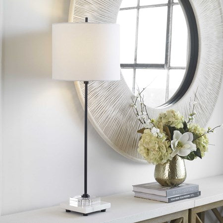 Uttermost Ciara Black Metal and Crystal Buffet Lamp With White Linen Shade - Image 1
