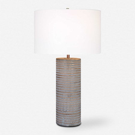 Uttermost Monolith Pewter Gray Table Lamp With White Shade - Image 2