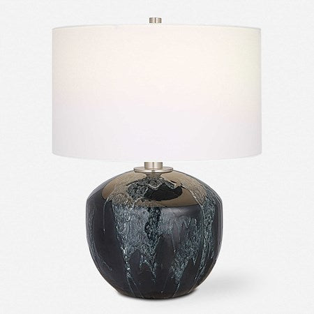 Uttermost Highlands Deep Emerald Green Glazed Ceramic Table Lamp With White Shade - Image 2