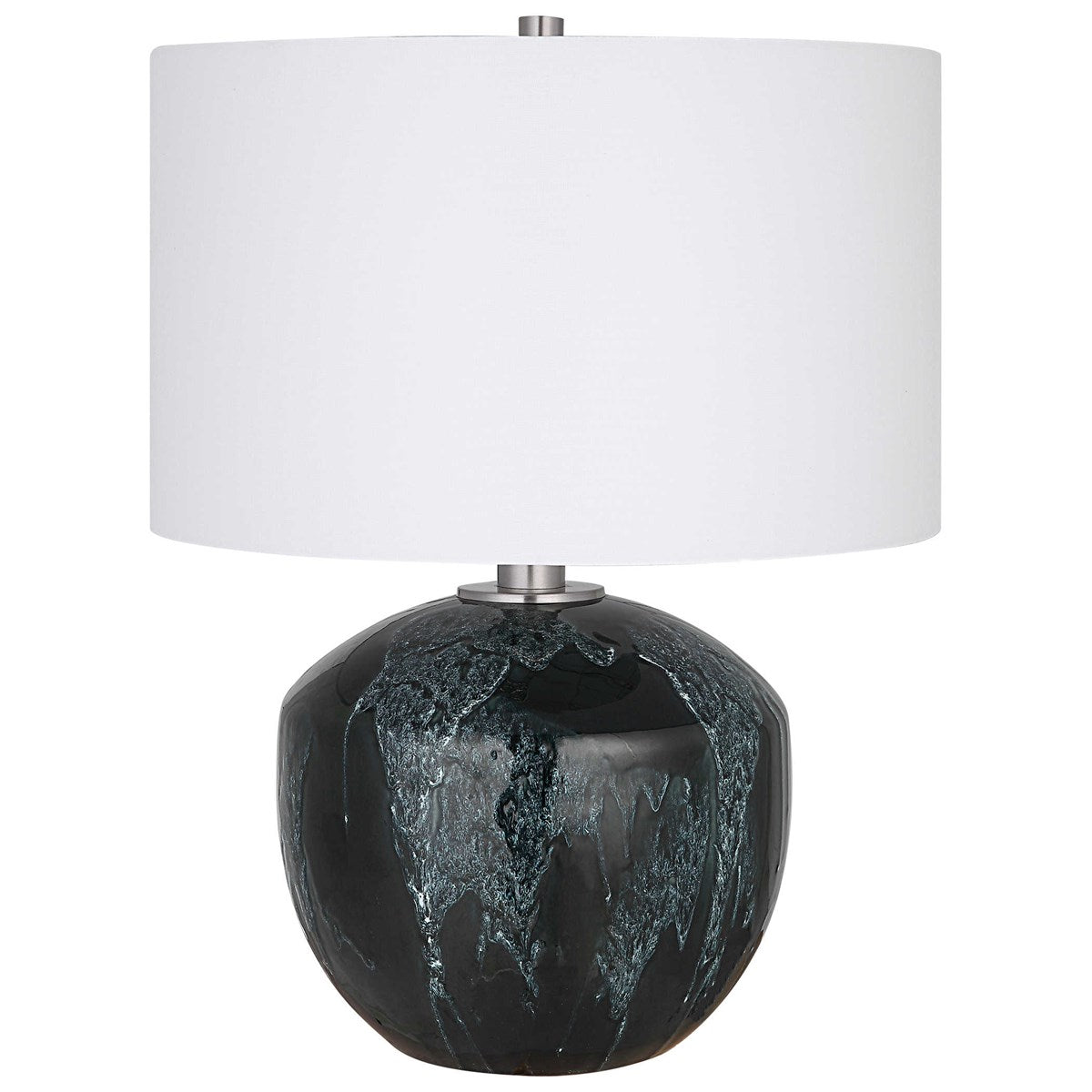 Uttermost Highlands Deep Emerald Green Glazed Ceramic Table Lamp With White Shade - Image 3