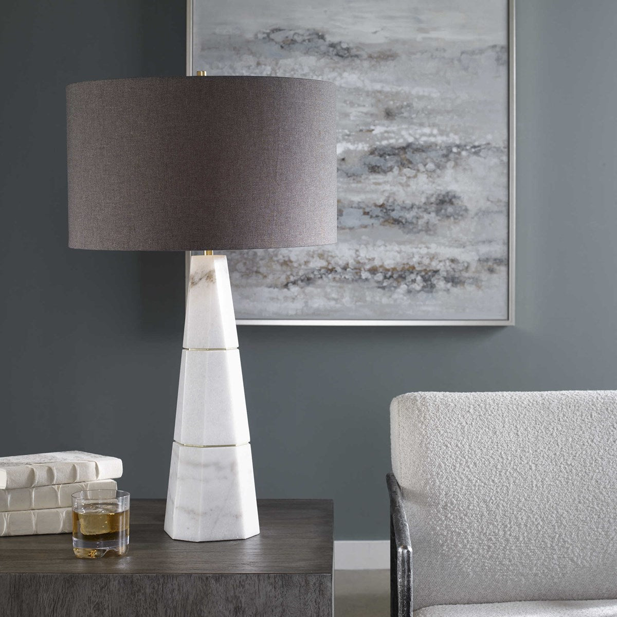 Uttermost Citadel Marble Table Lamp With Charcoal Gray Shade - Image 1