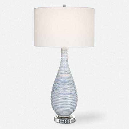 Uttermost Clariot Blue and White Glazed Ceramic Table Lamp With White Linen Shade - Image 2
