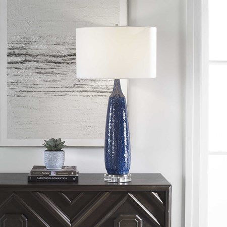 Uttermost Newport Cobalt Blue Glazed Ceramic Table Lamp With White Linen Shade - Image 1