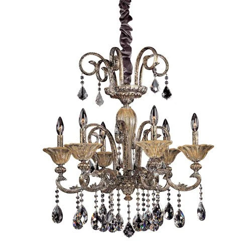 Silver Leaf Six-Light Chandelier with Firenze Clear Crystal - Image 1