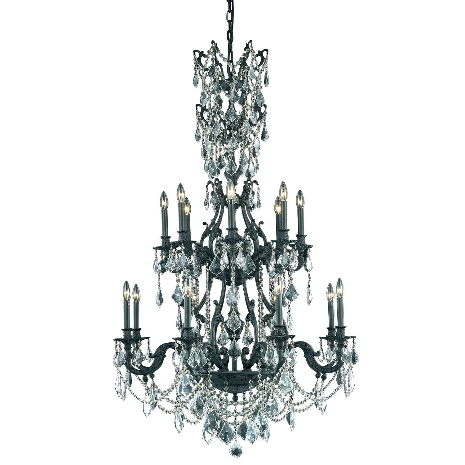 Dark Bronze Sixteen-Light Chandelier with Clear Royal Cut Crystals - Image 1