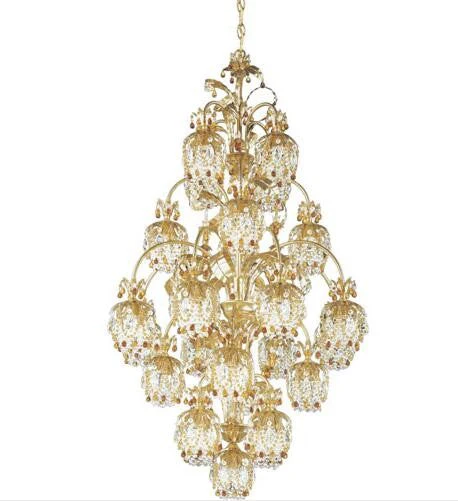 Gold 25-Light Topaz Vintage Crystal Chandelier, 34W x 58H x 34D - Image 1