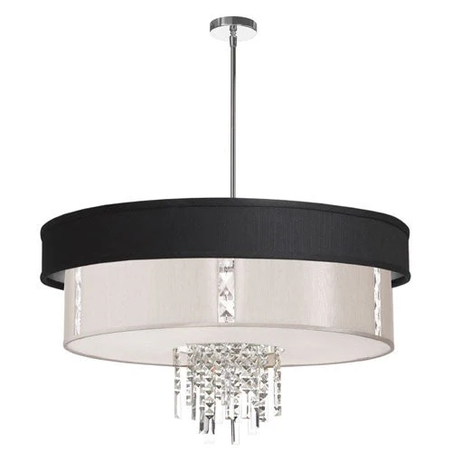 Polished Chrome Four Light Crystal Pendant with Black/Silver Pearl Shade - Image 1