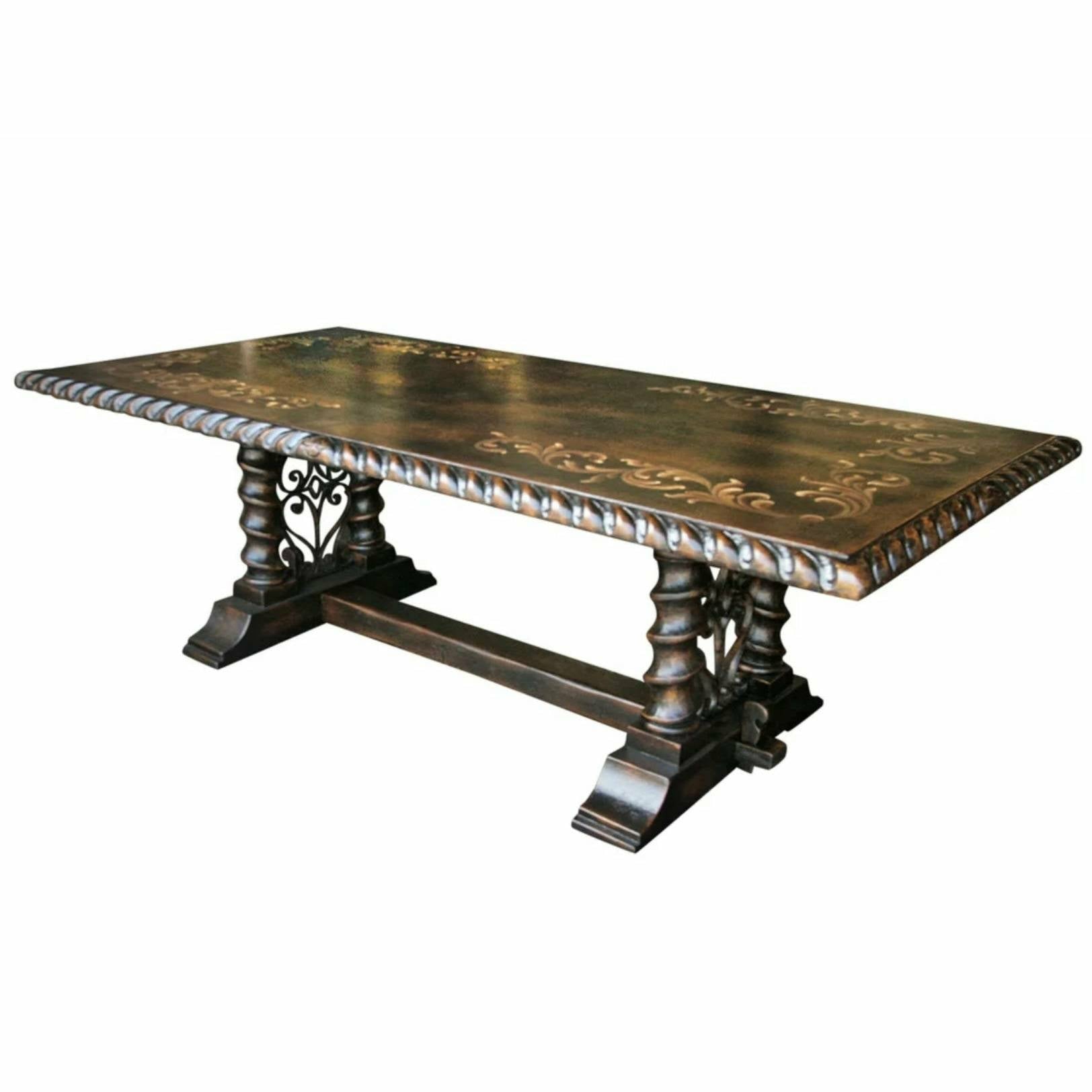 Casa Bonita Peruvian Hand-Painted Carved Wood Madrid Dining Table 9 Foot - Image 1