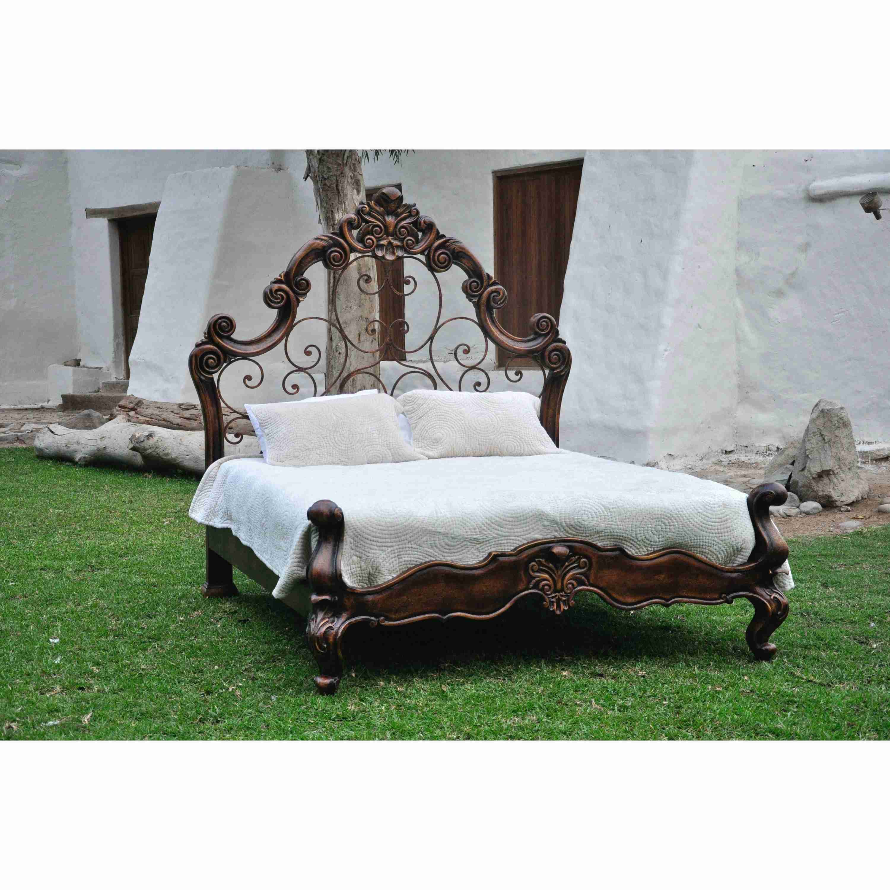 Casa Bonita Peruvian Hand-Painted Carved Wood and Hand Forged Iron Micaella King Size Bed - Image 2