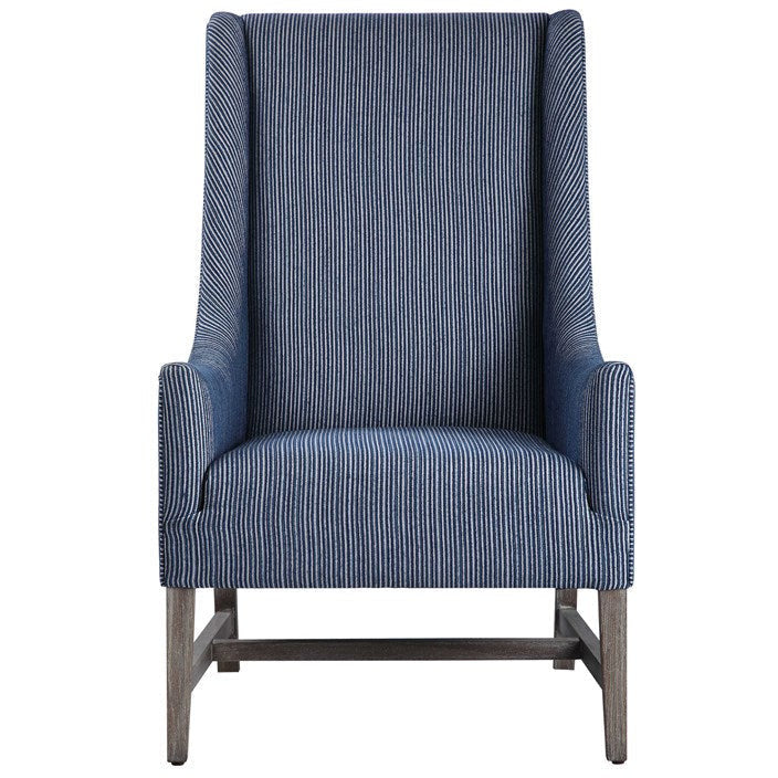 Uttermost Galiot Coastal Blue & White Wingback Chair - Image 2