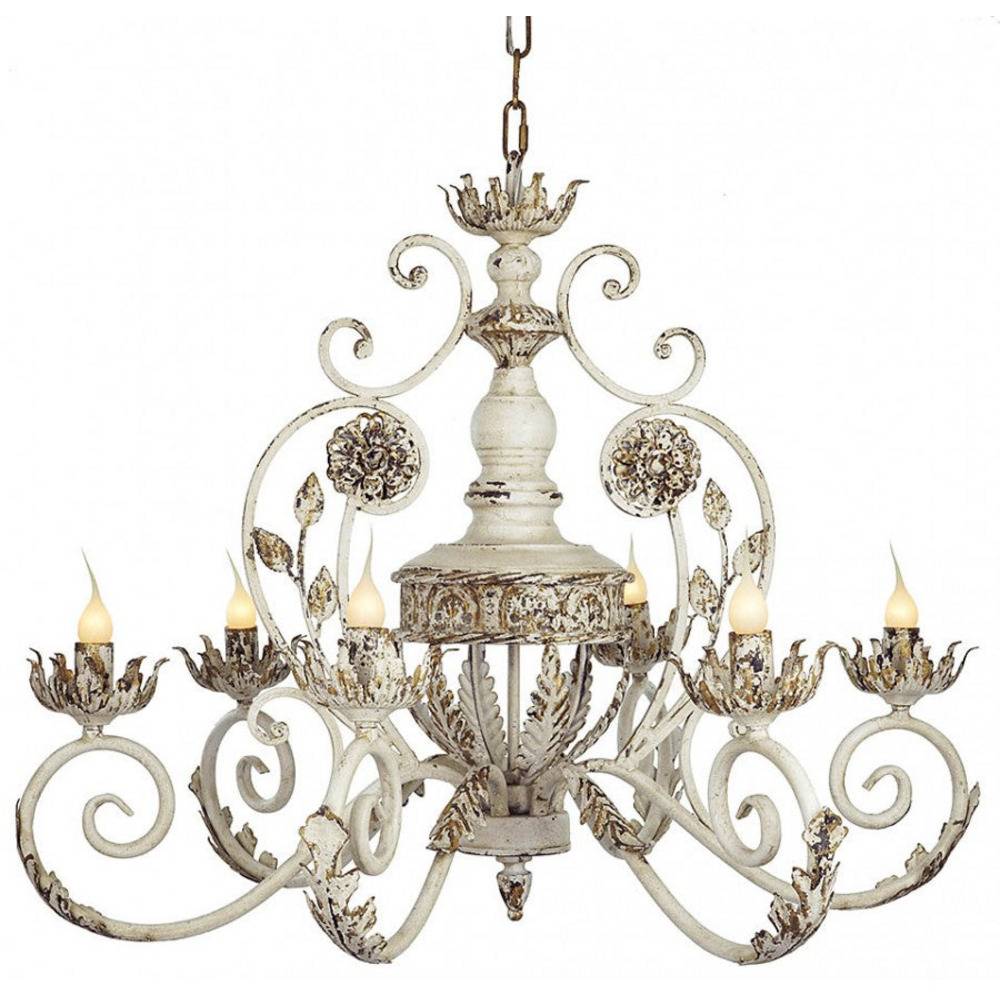 Provence Home Distressed Cream & Gold Antiqued Metal 6 Arm Chandelier - Image 1