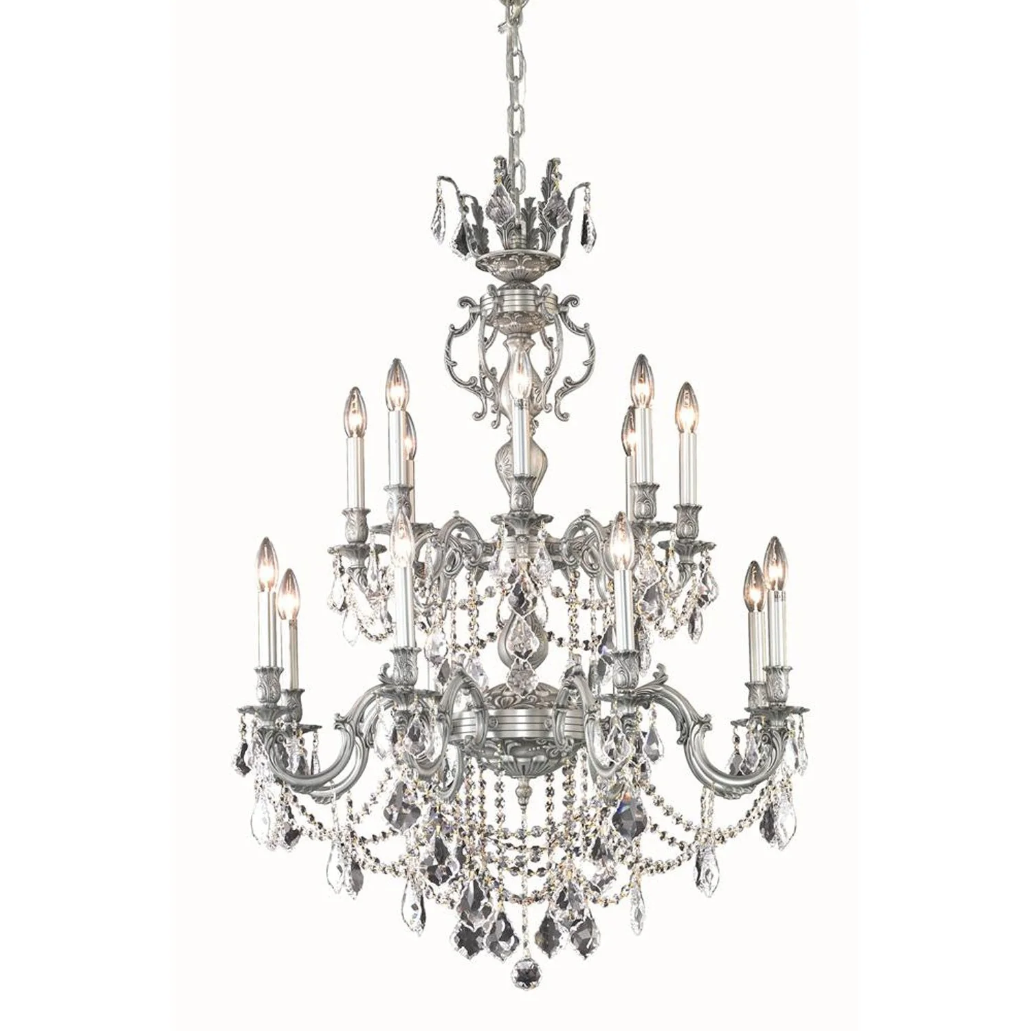 Pewter 16-Light Chandelier with Royal Cut Crystal - Image 1