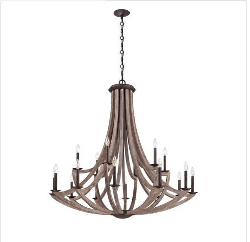 18 Light Chandelier with Wood - Image 1