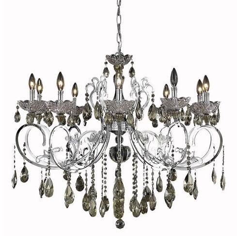 Chrome Ten-Light Chandelier with Golden Teak/Smoky Strass Swarovski Crystals - Image 1