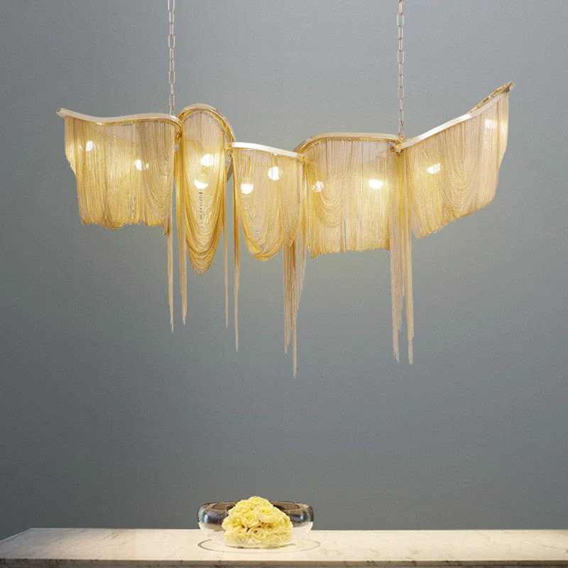 Modern minimalist villa complex lobby lamps American creative atmospheric metal tassel chandeliers - Image 1