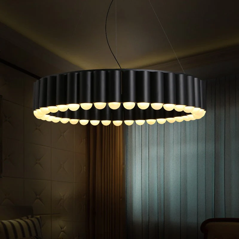 Modern minimalist villa complex lobby lamps American creative atmospheric metal tassel chandeliersSimple modern minimalist personality round black chandelier lamps - Image 1