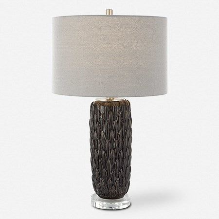 Uttermost Nettle Mushroom Gray Glazed Ceramic Table Lamp With Drum Shade - Image 2