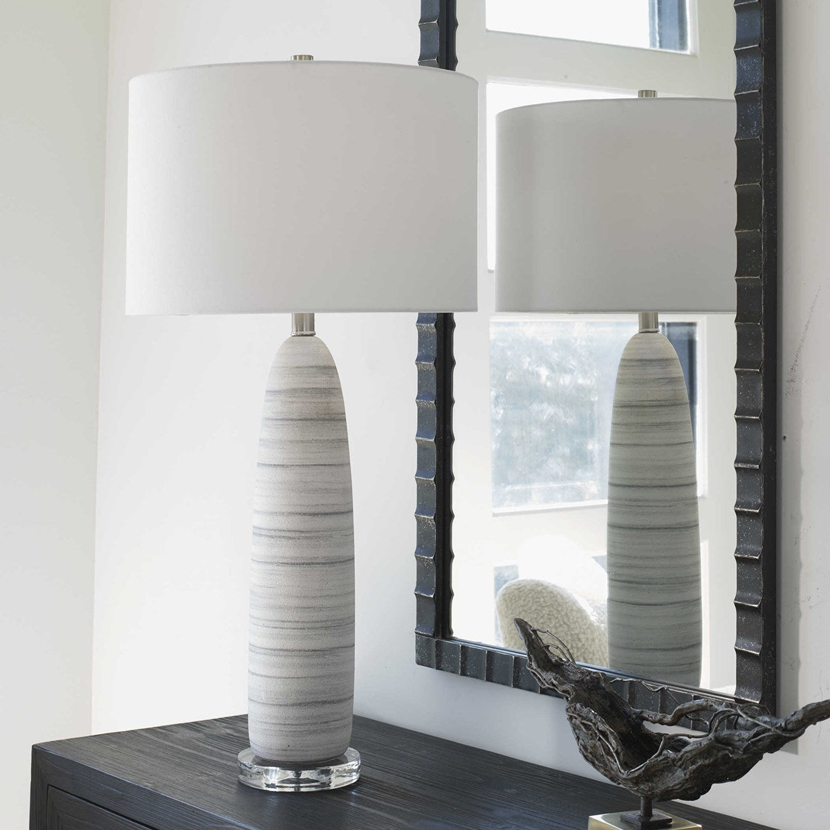 Uttermost Levadia White Glazed Ceramic Table Lamp With White Drum Shade - Image 1
