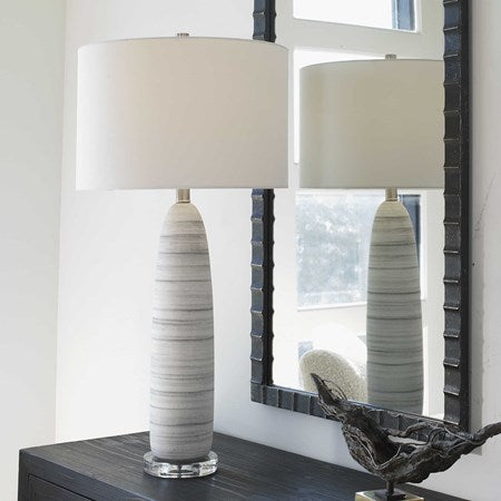 Uttermost Levadia White Glazed Ceramic Table Lamp With White Drum Shade - Image 3