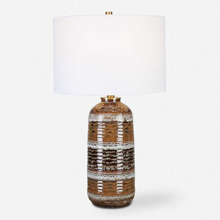 Uttermost Roan Clay, Taupe and Charcoal Ceramic Table Lamp With White Linen Shade - Image 2