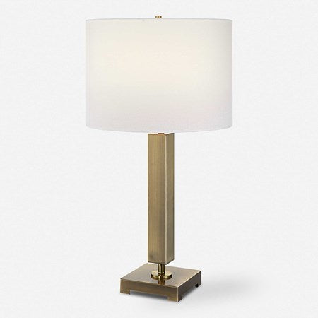 Uttermost Duomo Antique Brass Table Lamp With White Linen Shade - Image 2