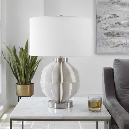 Uttermost Repetition White Marble Table Lamp With White Shade - Image 1
