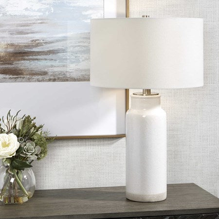 Uttermost Albany Textured White Glaze Ceramic Table Lamp With Drum Shade - Image 1