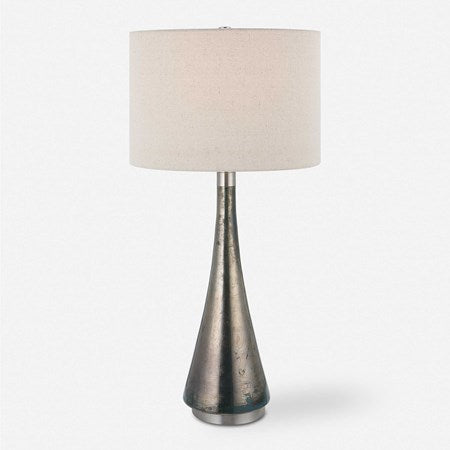 Uttermost Contour Blue Green Metallic Glass Table Lamp With Oatmeal Drum Shade - Image 3