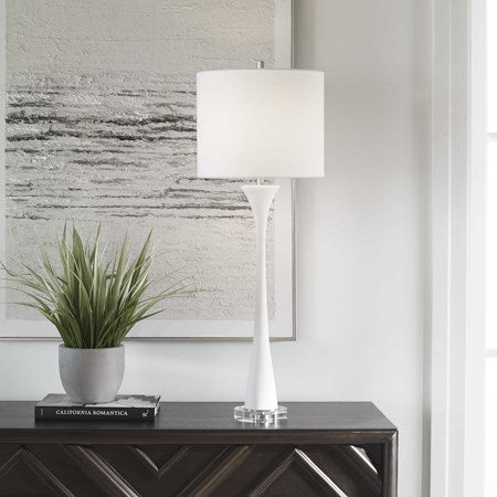 Uttermost Fountain Ivory Stone and Marble Buffet Lamp With White Shade - Image 2