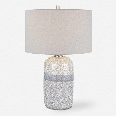 Uttermost Pinpoint Mottled White and Gray Ceramic Table Lamp With Linen Shade - Image 3